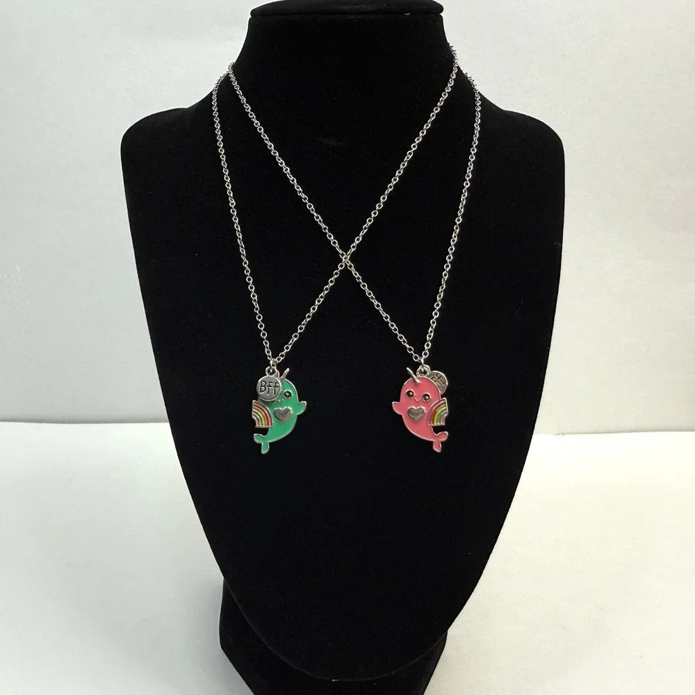 BFF Narwhal Best Friends Forever Charm Pendant Necklace Girls Jewelry Set of 2
